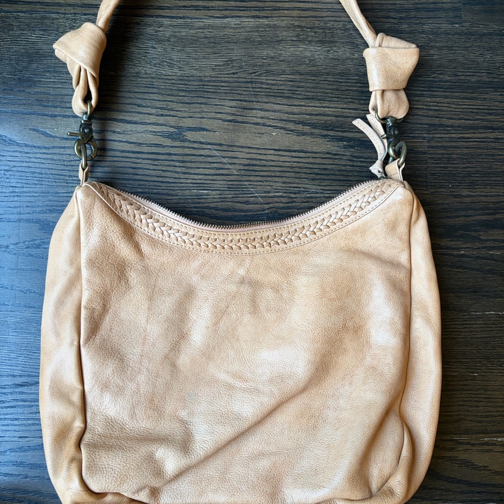 Day & Mood Orangey Tan Leather Shoulder Bag With Braided Trim